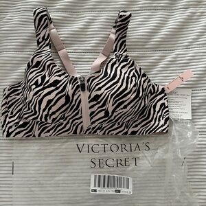 Victoria's Secret Zebra-Print Front-Zip Sports Bra in Pink and Black